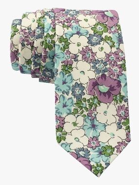Floral Cotton Tie in Lavender, Aqua & White